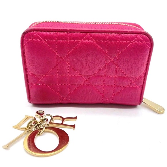 Dior Handbags - Authentic Christian DIOR Pink Cannage Leather Compact Zip Around Wallet EUC